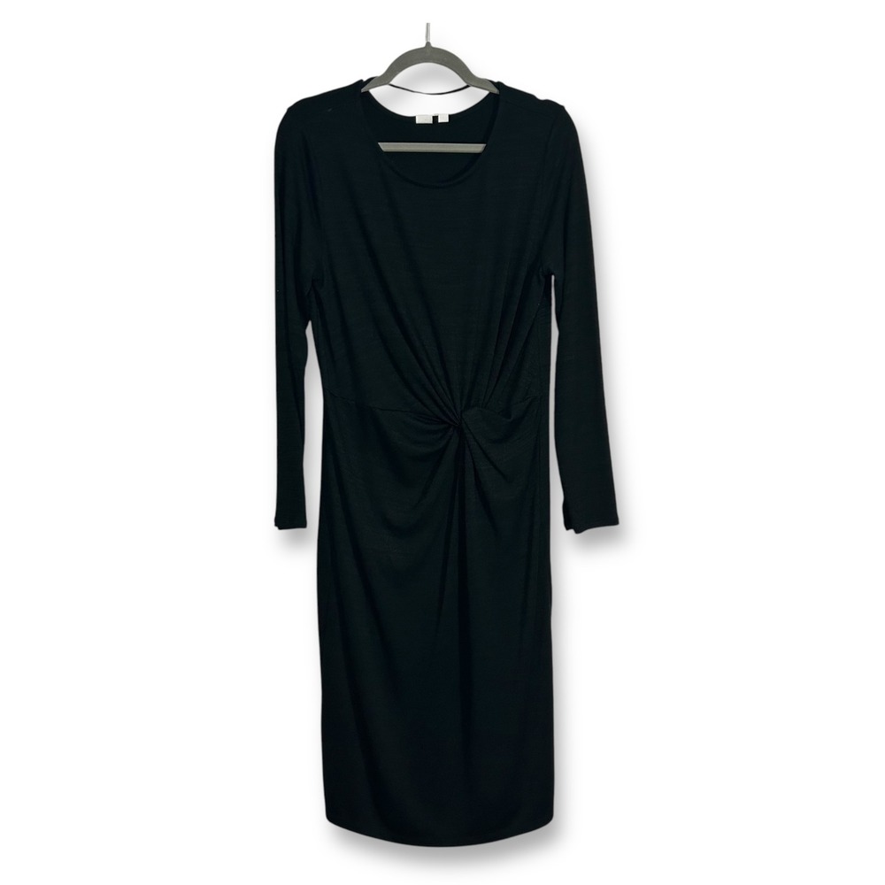 GAP Black‎ Knit Midi Dress Twist Front Long Sleeve Casual Womens Large
